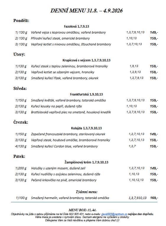 Pondělí 31.8. - pátek 4.9.2026