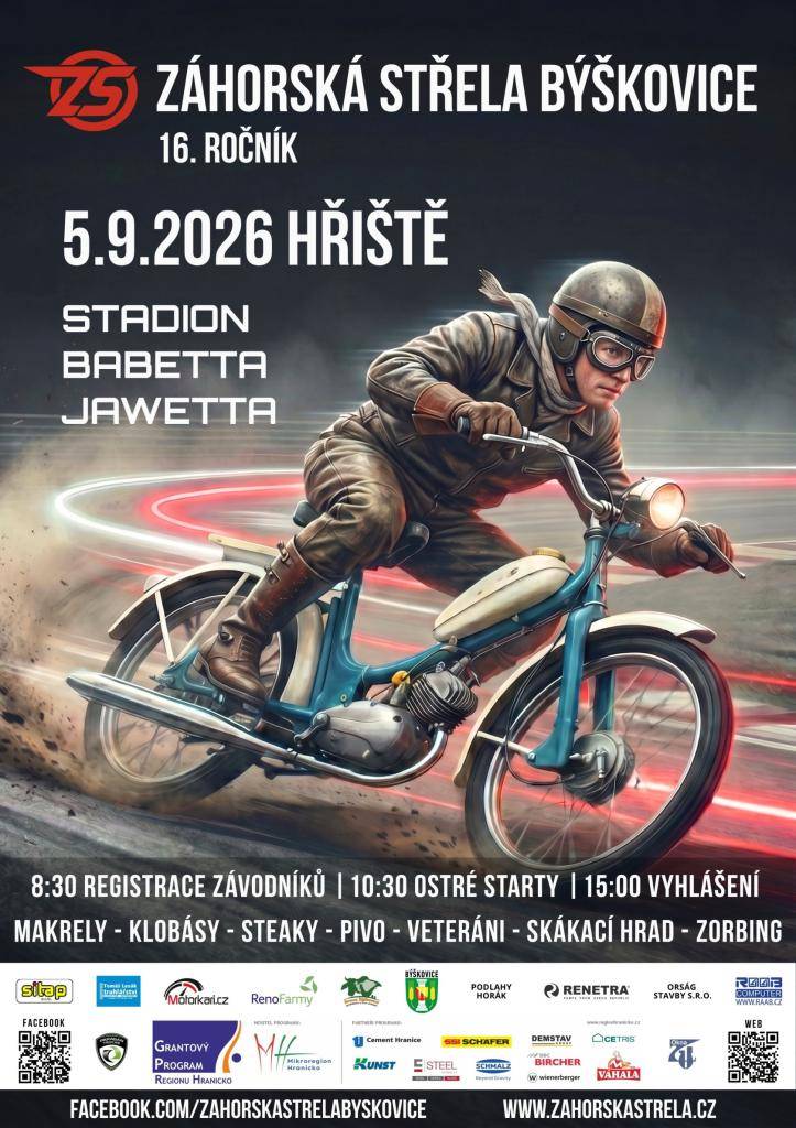 V sobotu 5. září 2026 se v Býškovicích uskuteční 16. ročník tradičních závodů Záhorská střela.