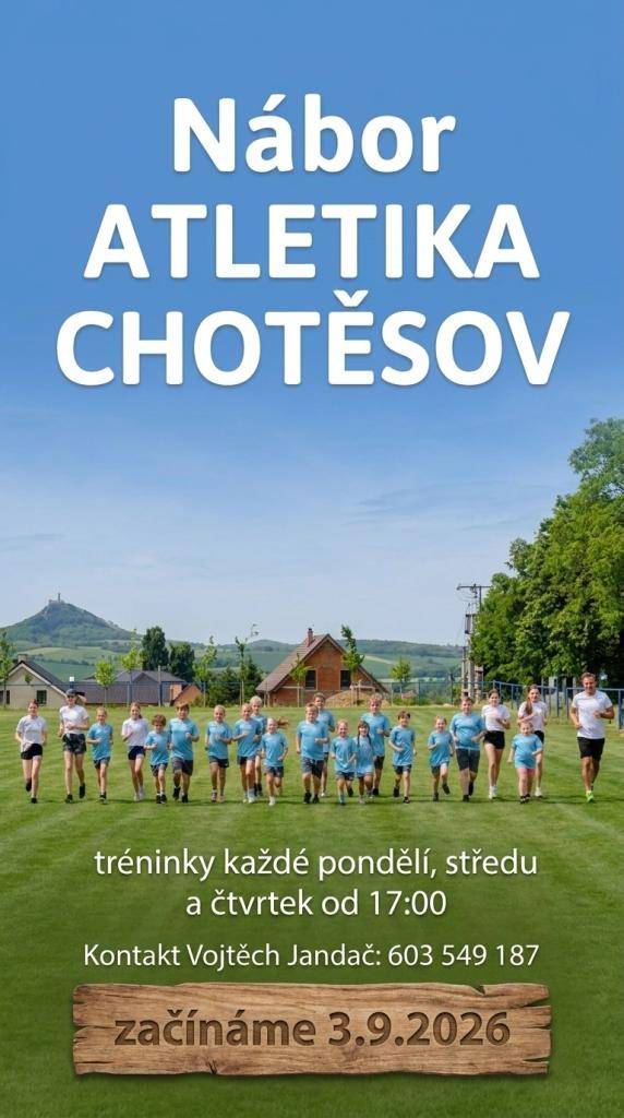 Atletický oddíl Chotěšov vyhlašuje nábor nových členů! Pokud hledáte pro své děti smysluplný pohyb v přátelském kolektivu, toto je skvělá příležitost.