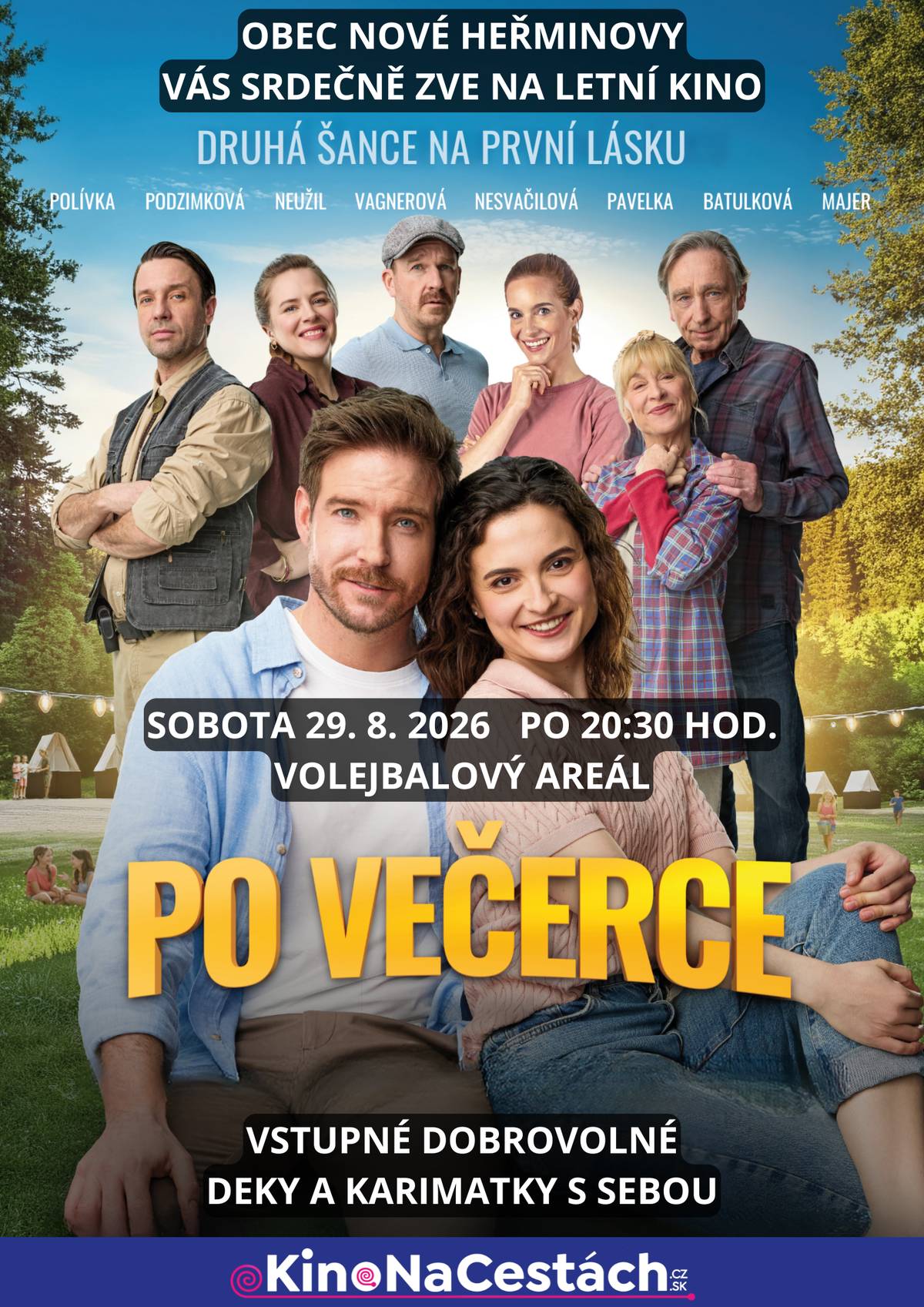 Letní kino, fajn večer, opékání špekáčků... Bufet 🍻 na volejbalovém hřišti otevřen od 19 hodin, letní kino od 20:30 🙂♥️ Vezměte s sebou pohodlné sezení, deky 🙂, špekáčky nebo jiné dobroty, co máte rádi a hlavně  💯👍 skvělou náladu ❣️‼️  💯👍 Těšíme se na Vás ♥️