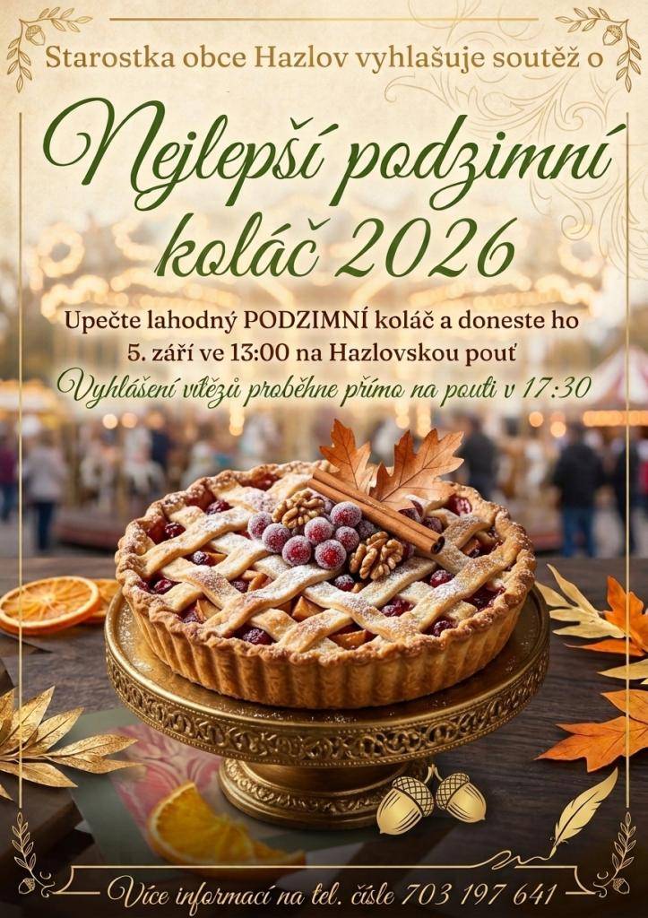 Upečte lahodný podzimní koláč a doneste ho 5. září ve 13 hodin na Hazlovskou pouť.
