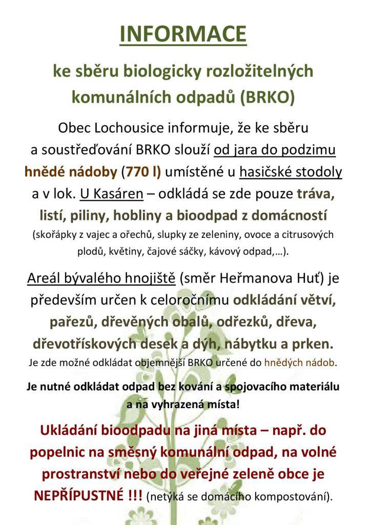 Informace ke sběru a soustřeďování biologicky rozložitelného komunálnímu odpadu rostlinného původu