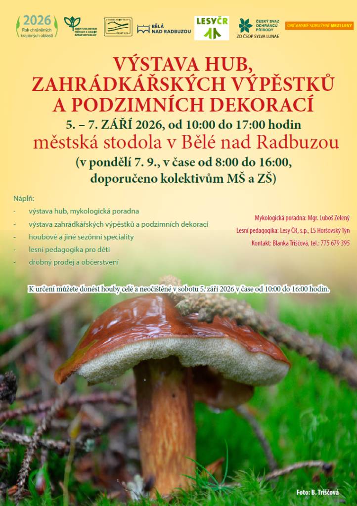Pozvání na výstavu hub, zahrátkářských výpěstků a podzimních dekorací.