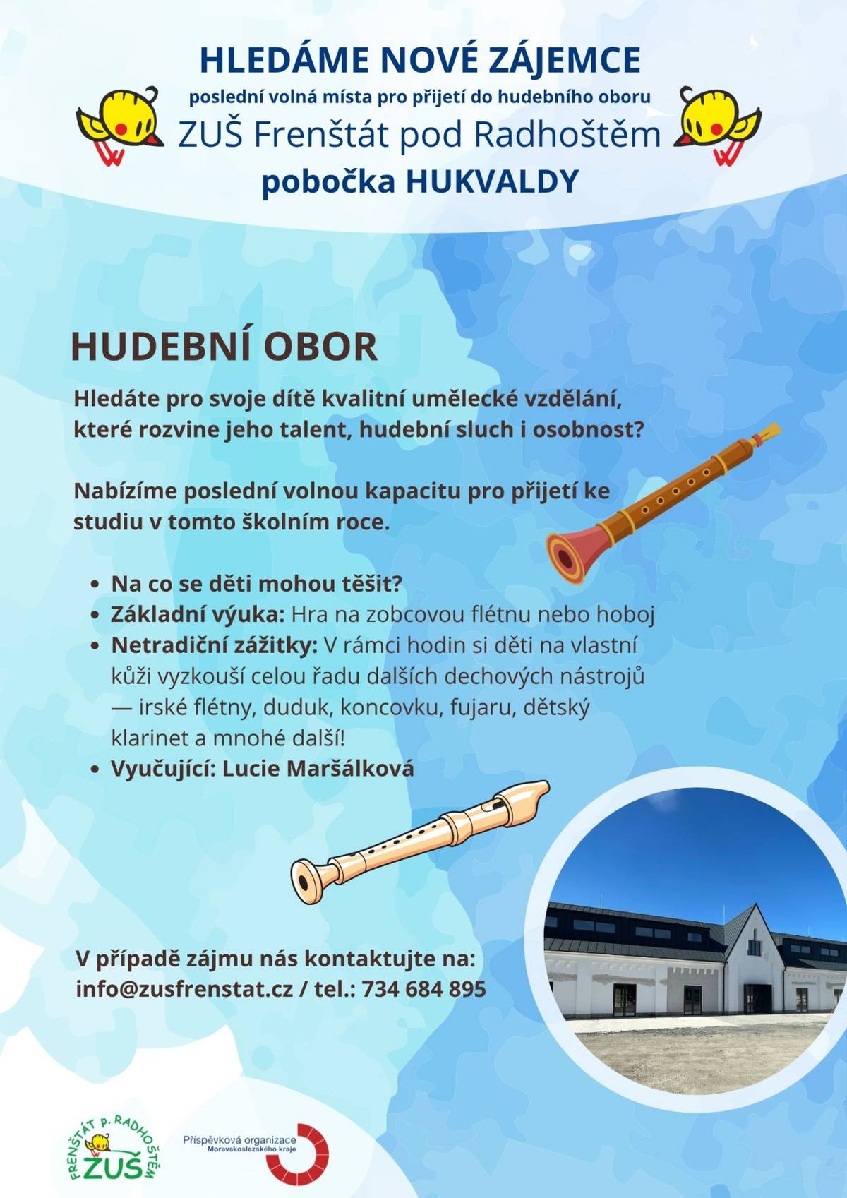 Hledáte pro své dítě kvalitní umělecké vzdělání, které rozvine jeho talent, hudební sluch i osobnost? Nabízíme poslední volnou kapacitu pro přijetí ke studiu v novém školním roce.