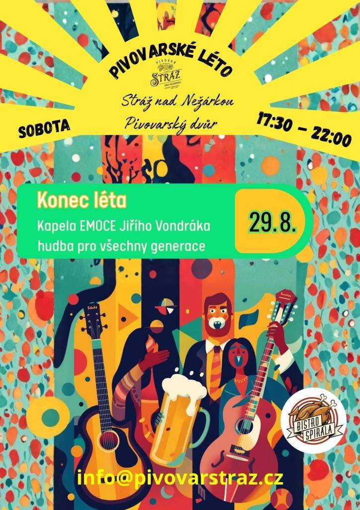 V sobotu 29.08.2026 se bude konat koncert kapely EMOCE v pivovarské dvoře.