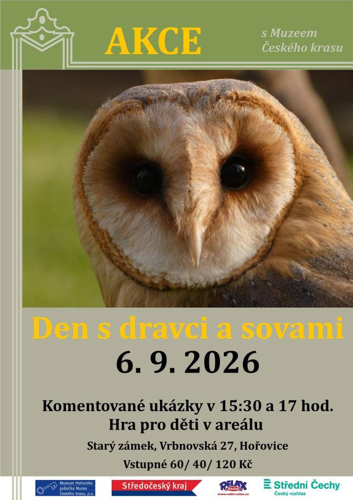 Komentované ukázky dravců a sov s doprovodným programem pro děti.  Muzeum Hořovicka, Vrbnovská 27, Hořovice  VSTUPNÉ: 60/ 40/ 120 Kč