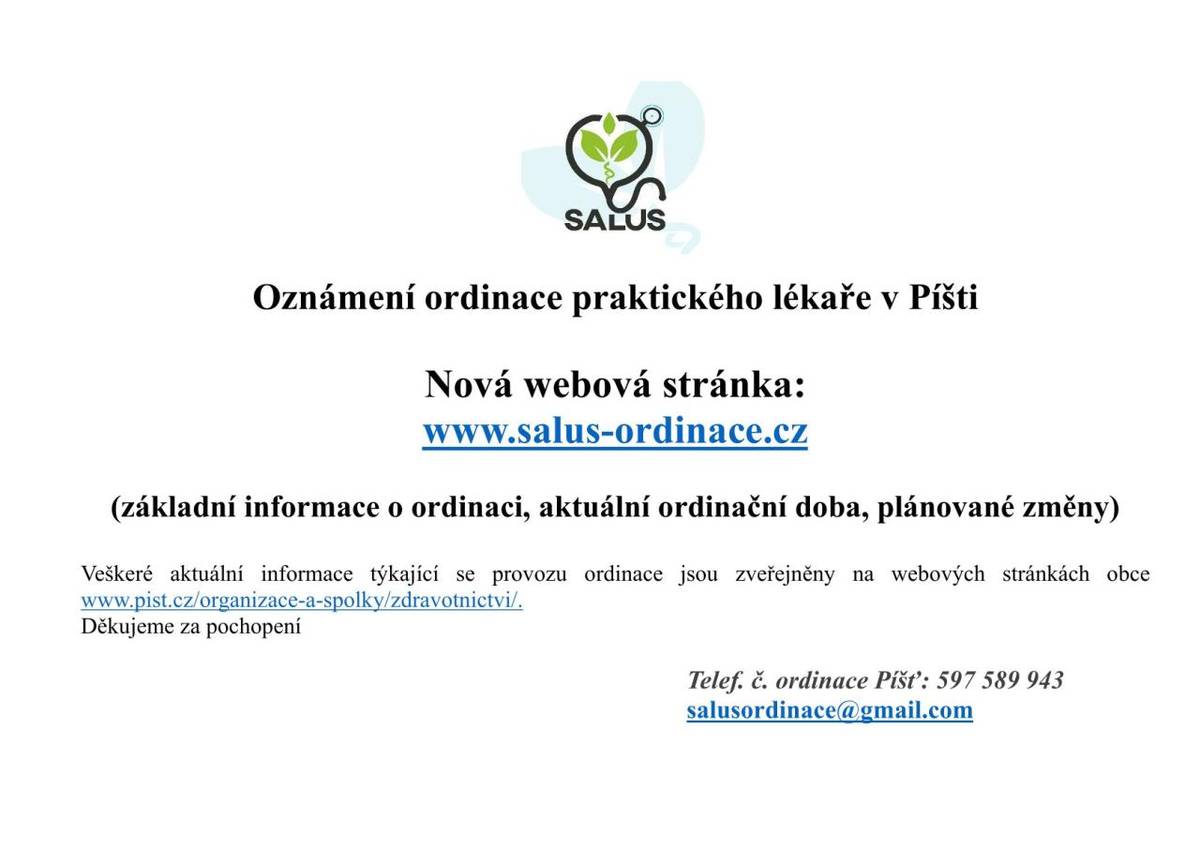 Nové webové stránky praktického lékaře v Píšti.