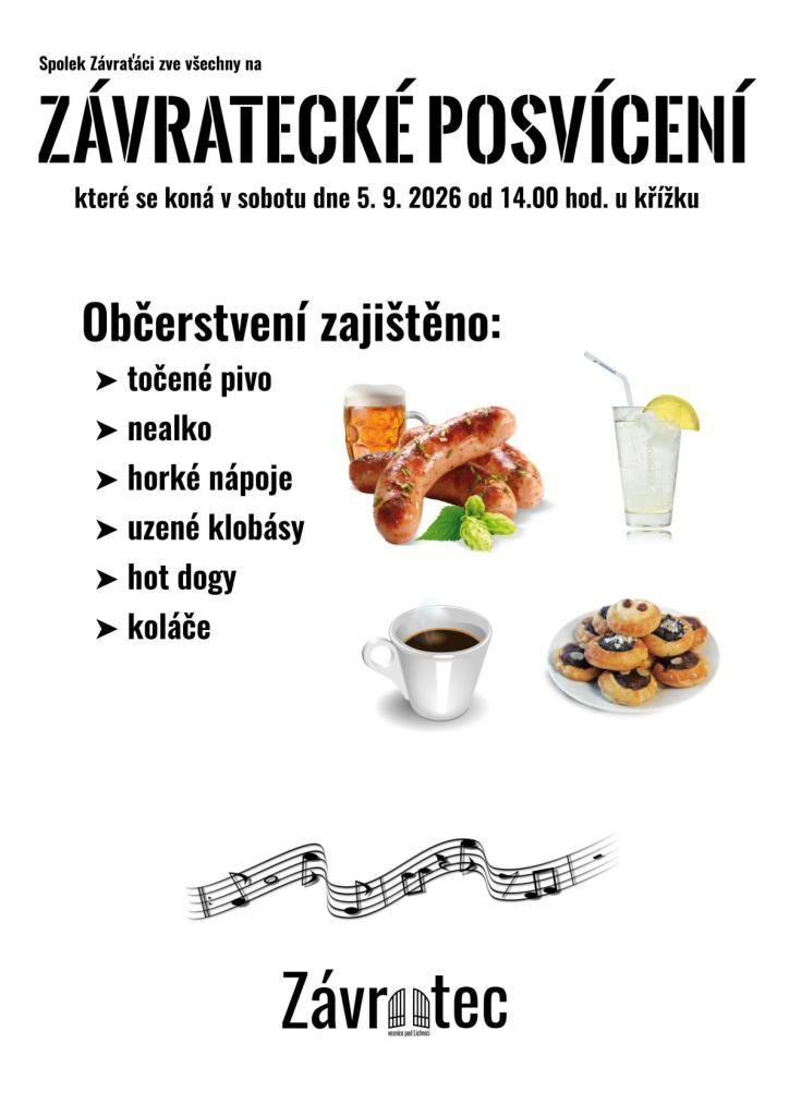 Spolek Závraťáci zve všechny na posvícení do Závratce ke křížku. Občerstvení zajištěno.