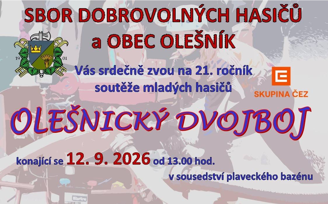 SDH Olešník Vás zve na již 21. ročník soutěže mladých hasičů!