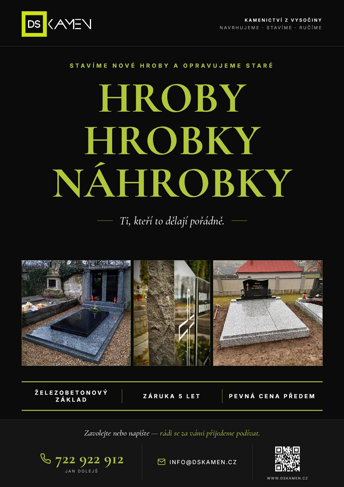 V úterý 8.9. v 10:30 navštíví hřbitov Hněvkovice kameníci z firmy DS kamen (tel. 722 922 912). Budou poskytovat bezplatné konzultace a přijímat objednávky na stavby a opravy hrobů včetně zlacení a přípisů. Využijte této příležitosti získání nezávazné nabídky od firmy, která nabízí poctivou práci namísto falešných slev. Pokud Vám termín nevyhovuje, rádi se s vámi domluví na individuálním setkání. Těší se na Vás zástupci firmy DS kamen - ti, kteří to dělají pořádně. Tel. 722 922 912