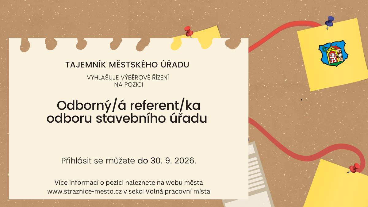 Máte stavební vzdělání a chcete stabilní práci s dlouhodobou perspektivou?  Přidejte se k týmu Městského úřadu Strážnice na pozici odborný/á referent/ka odboru stavebního úřadu. 📅 Přihlášky přijímáme do 30. září 2026. 👉 Více informací: https://straznice-mesto.cz/volna%2Dpracovni%2Dmista/ds-1407/p1=30989