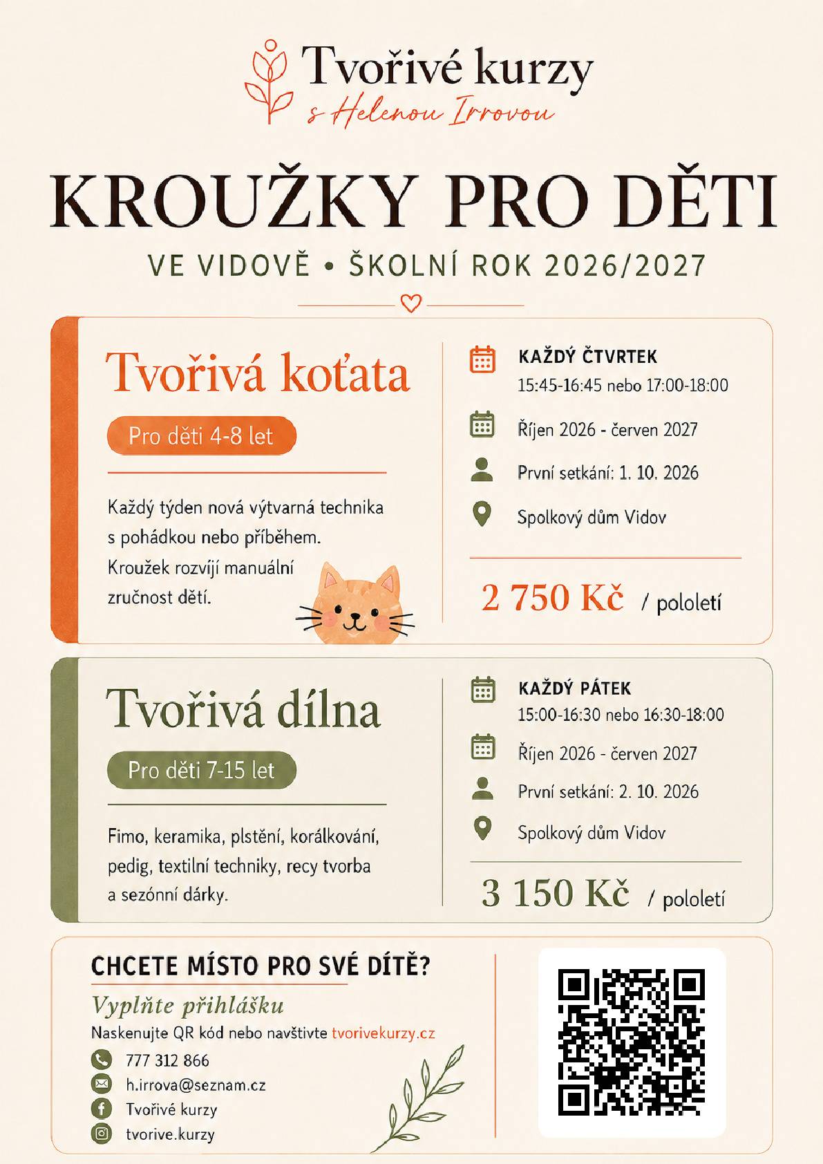 Nabídka kroužků pro děti ve Vidově