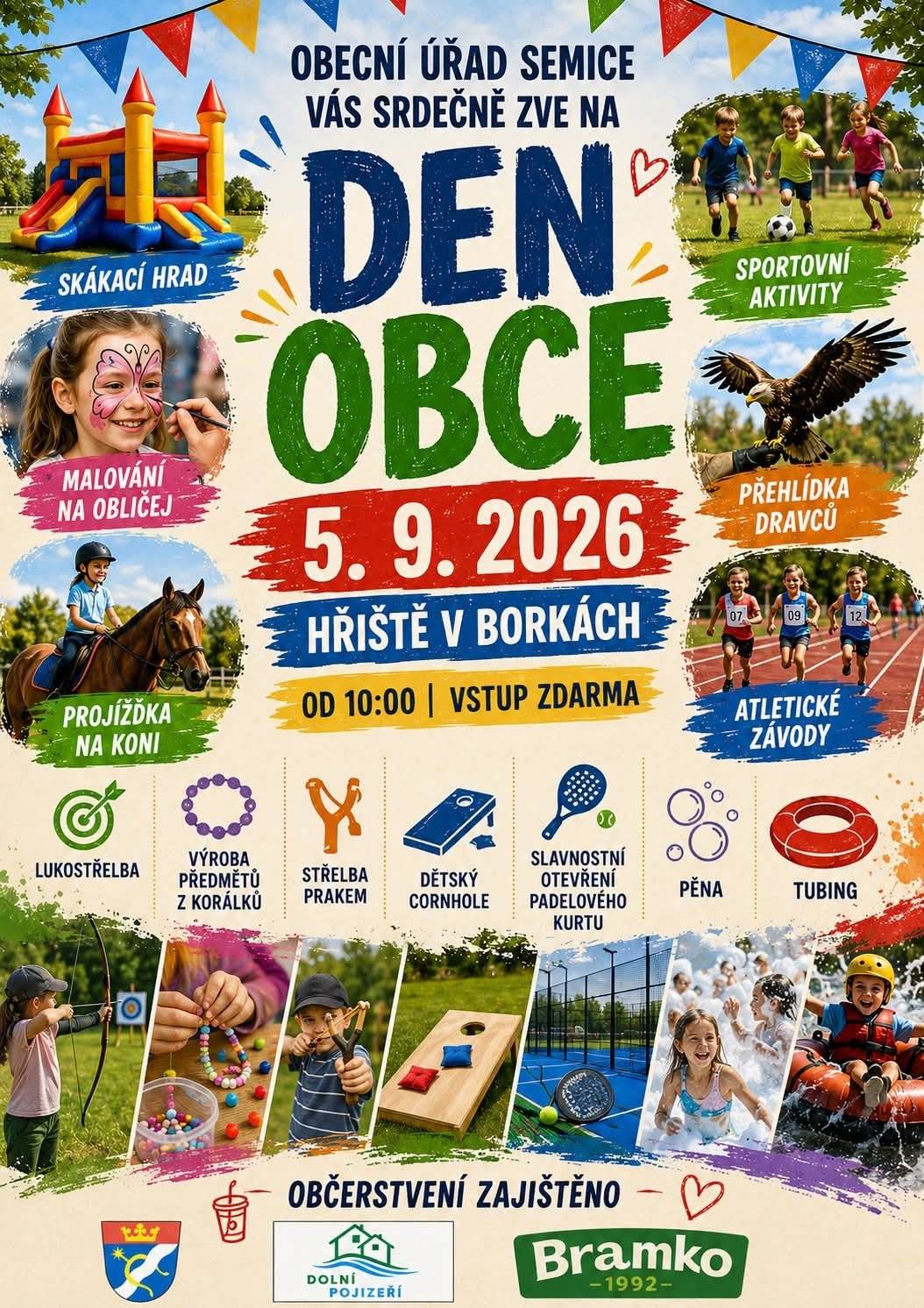 Zítra bude na Dni obce otevřen nový kurt na padel pro všechny zájemce. Vezměte si sebou čisté boty bez vzorku a můžete si padel zdarma vyzkoušet. Pro deti bude připravena pěna vemte jim náhradní oblečení.