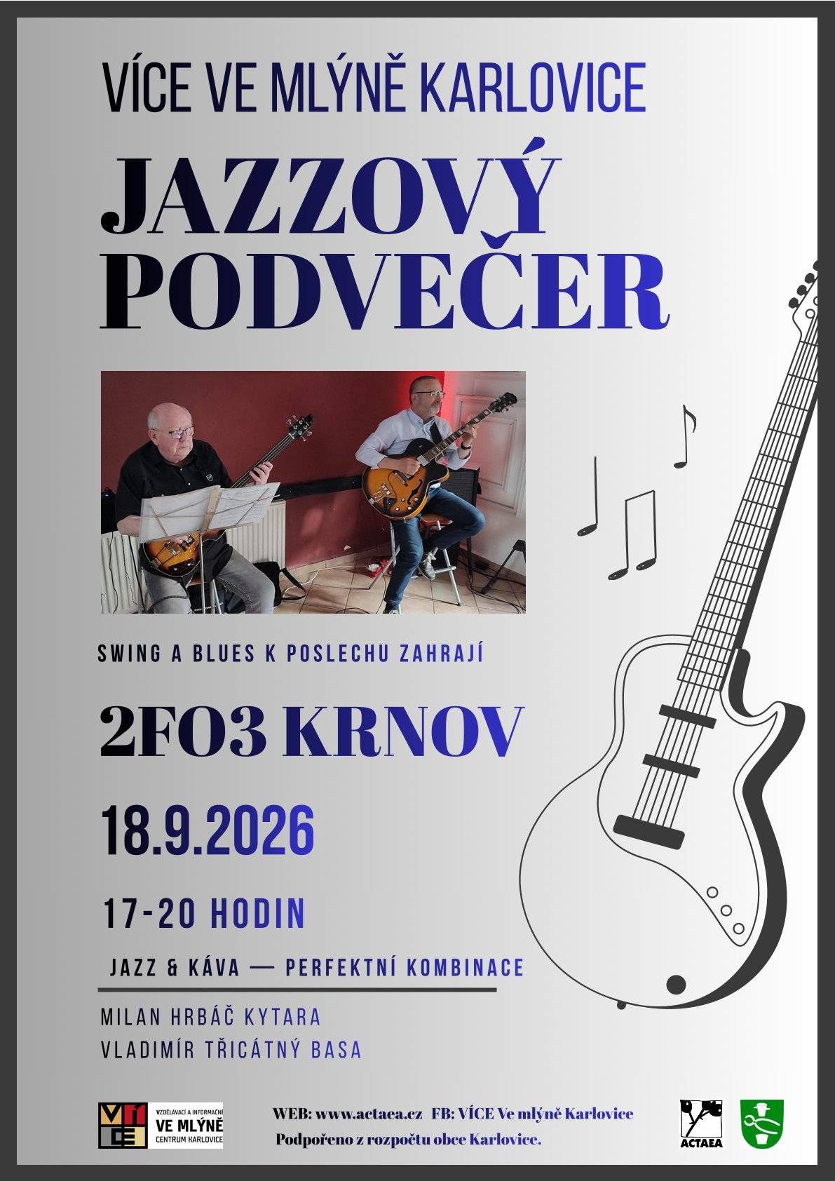 Přijďte si k nám užít podzimní dny. Čekají vás tři příjemná setkání plná hudby, podzimní atmosféry a společných zážitků. 🌾 🎷 JAZZ VE MLÝNĚ 📅 18. září | 🕔 17:00–20:00 🐉 DRACI VE MLÝNĚ 📅 19. září | 🕑 14:00–16:00 🍁 PODZIMNÍ ROVNODENNOST VE MLÝNĚ 📅 23. září | 🕒 15:00–17:00 📍 Mlýn Karlovice Přijďte s námi přivítat podzim a užít si krásný čas ve Mlýně! 🍂 Sledujte nás: 🌐 www.actaea.cz 📘 FB: VÍCE Ve mlýně Karlovice