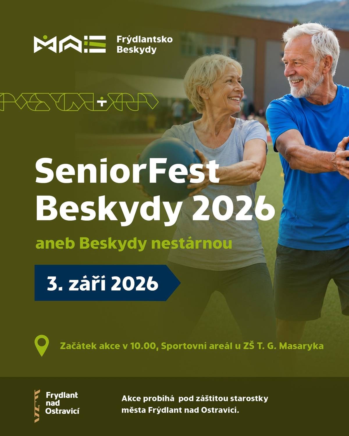 Ve čtvrtek 3. září 2026 se ve Frýdlantu nad Ostravicí uskuteční SeniorFest Beskydy 2026 aneb Beskydy nestárnou. Určitě máte důvod dorazit a pořádně fandit! 📣 Akce se zúčastní také tým seniorů z Kunčic pod Ondřejníkem, který bude reprezentovat naši obec.  KDY:         Čtvrtek 3. září 2026 V KOLIK:  Začátek v 10:00 hodin KDE:        Sportovní areál u ZŠ T. G. Masaryka, Frýdlant nad Ostravicí Přijďte naše kunčické seniory podpořit, povzbudit a vytvořit jim pořádnou fanouškovskou základnu! Držíme našemu týmu palce a těšíme se na společný den plný pohybu a dobré nálady. Zveřejnila: Kristýna Amálie Heczková