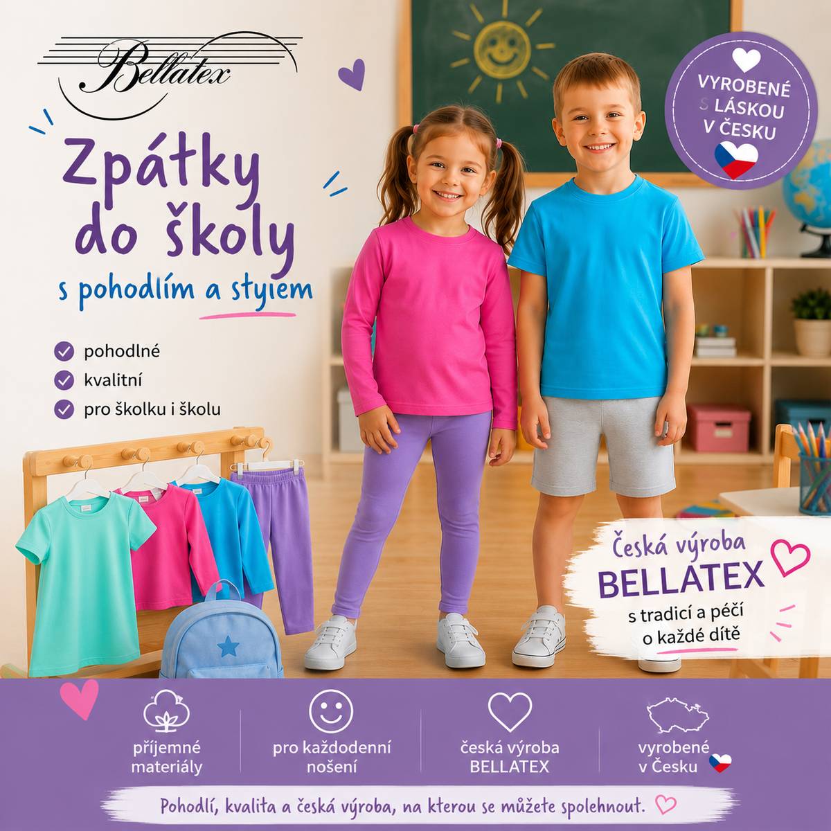 Vážení zákazníci, přijďte si k nám vybrat kvalitní, pohodlné oblečení pro vaše ratolesti.   Těšíme se na vás v BELLATEXU s.r.o.