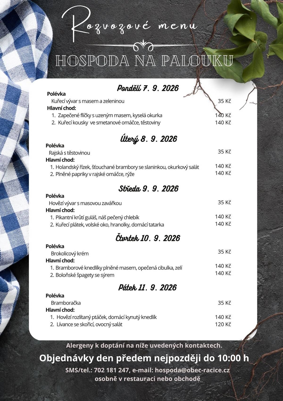 Rozvozové menu na další týden: