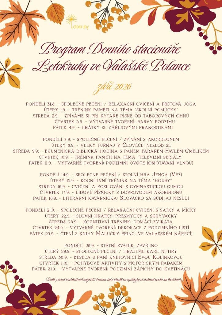 Program DS Letokruhy ve Val. Polance na měsíc září