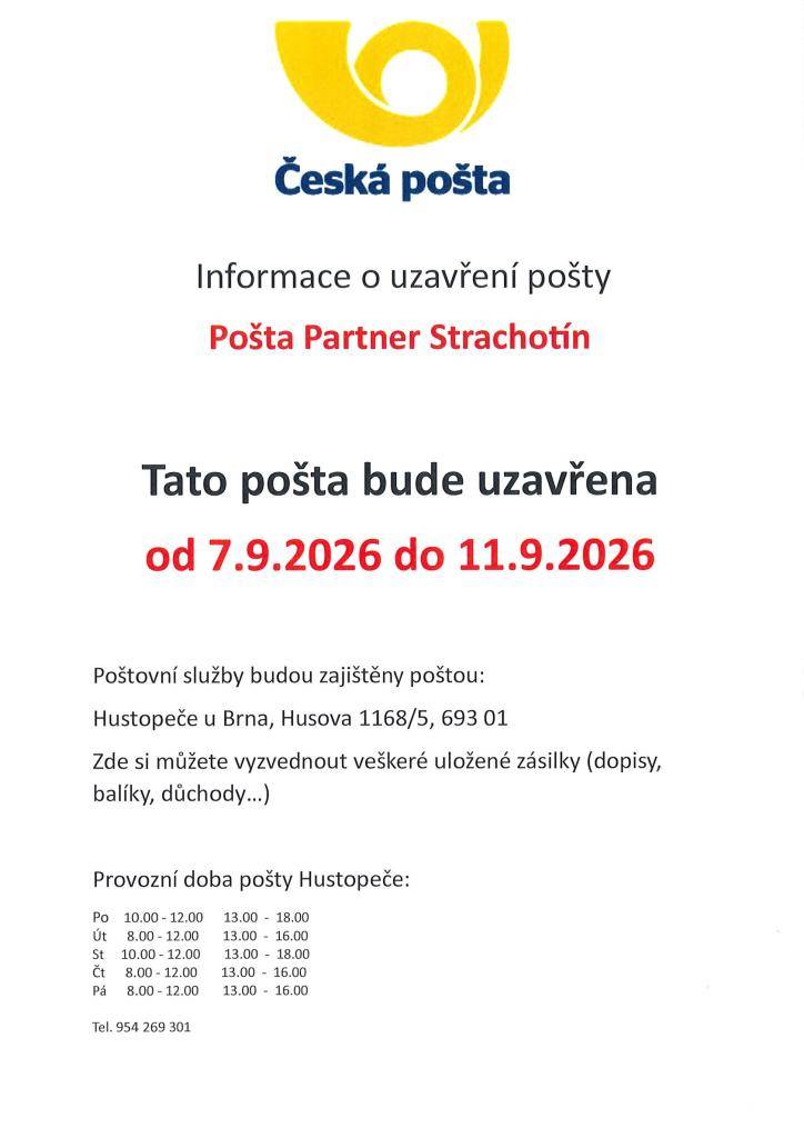 Partner Strachotín bude uzavřena 7.-11.9.2026