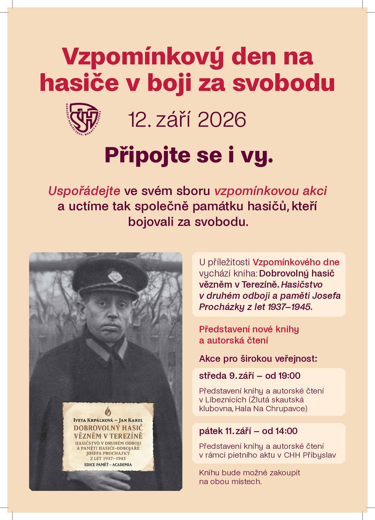 Celorepublikový „Vzpomínkový den na hasiče v boji za svobodu“, který se uskuteční v sobotu 12. září 2026.