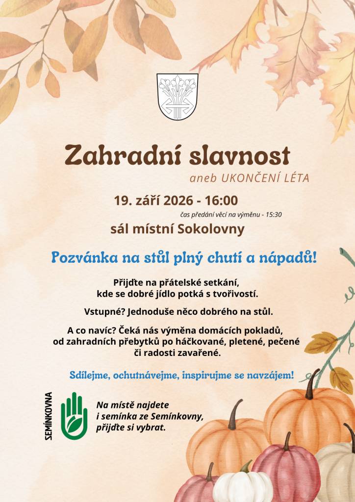 19. září 2026 od 16:00 hod na sále místní Sokolovny