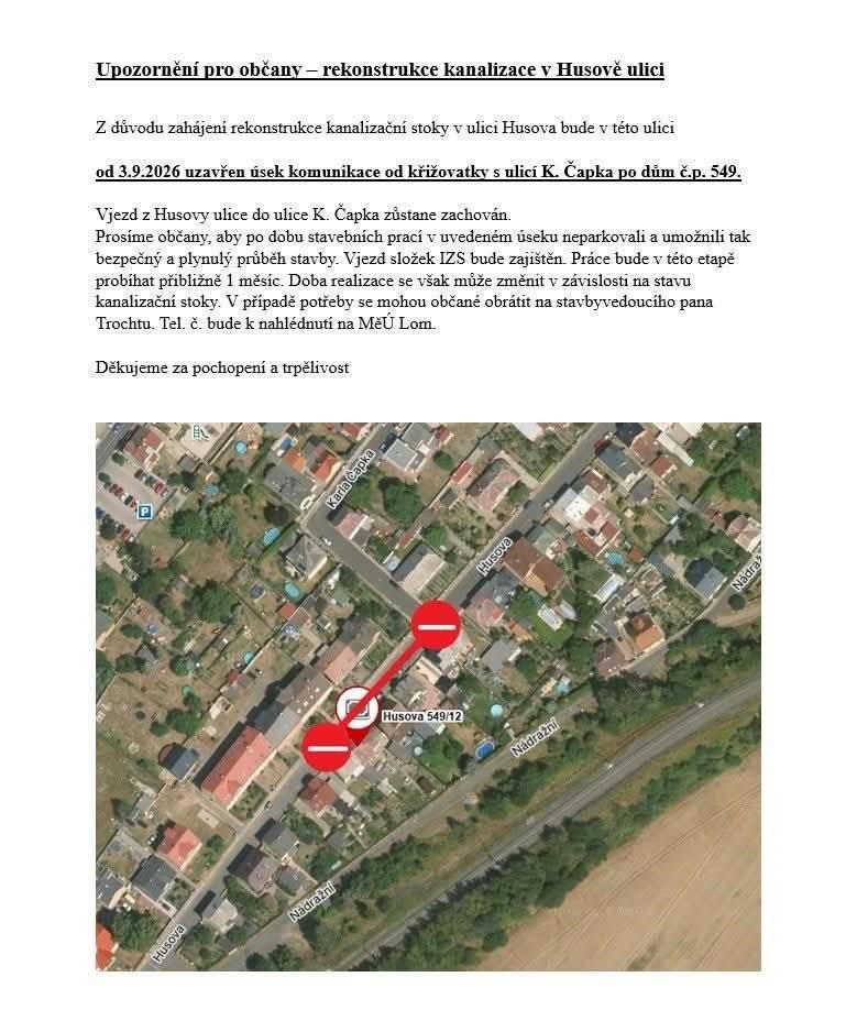 Uzavření části komunikace od 3.9.2026