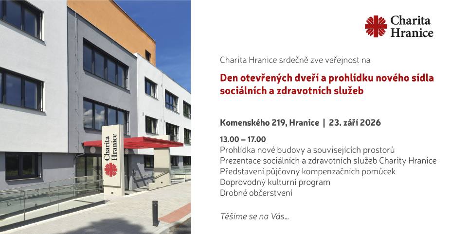 Charita Hranice zve veřejnost na Den otevřených dveří a prohlídku nového sídla sociálních a zdravotních služeb, který se koná ve středu 23. září 2026.
