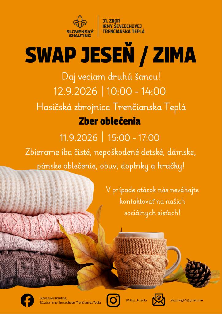 Skautky z Trenčianskej Teplej pozývajú občanov na už tradičný SWAP jesenného a zimného oblečenia.