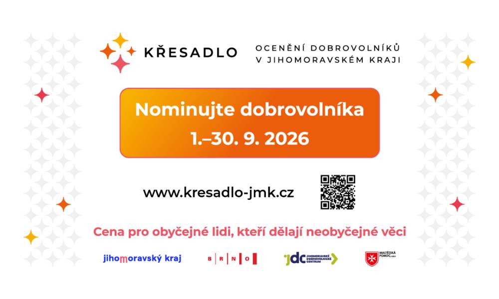 Znáte někoho, kdo ve svém volném čase nezištně pomáhá ostatním? Cena Křesadlo: ✨ oceňuje dobrovolníky a jejich pomoc, ✨ připomíná, jak důležitou roli dobrovolnictví hraje, ✨ dává prostor příběhům lidí, kteří pomáhají druhým, ✨ a inspiruje ostatní, aby se také zapojili. Nominujte svého dobrovolníka do 30. 9. 2026. 🤝