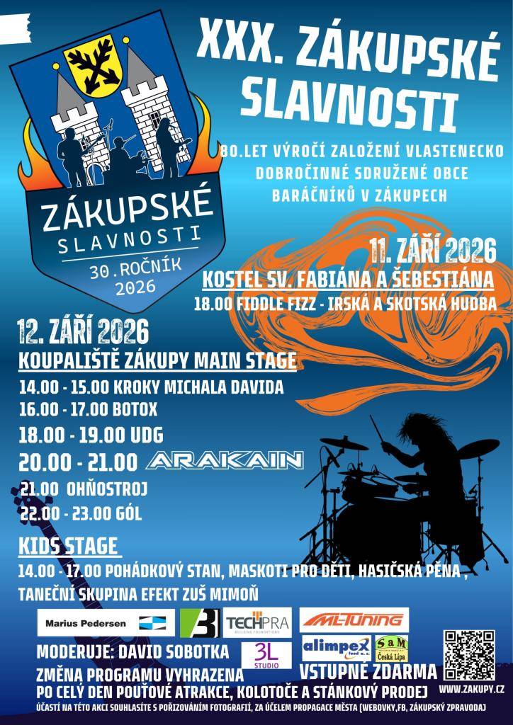 Zveme Vás na již 30. ročník Zákupských slavností, ve dnech 11. - 12. 9. 2026.    Těšíme se na Vás!