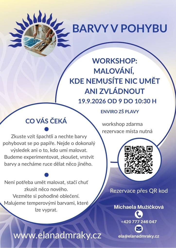 Vezměte do ruky špachtli, vyberte si barvy a nechte je trochu dělat, co chtějí. Na workshopu Barvy v pohybu budeme malovat pomocí temperových barev a špachtlí. Budeme experimentovat, vrstvit barvy, zkoušet různé tahy a sledovat, co vznikne.