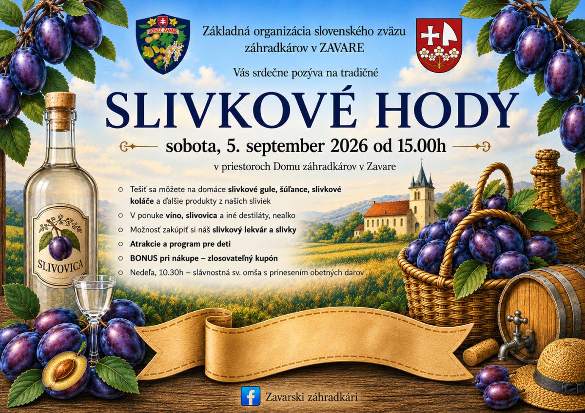 od 15,00 hod. v areáli Domu záhradkárov v Zavare