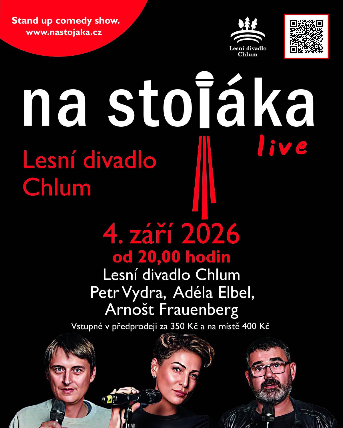 Lesní divadlo Chlum Vás zve dne 4.9.2026 na komediální show Na Stojáka.