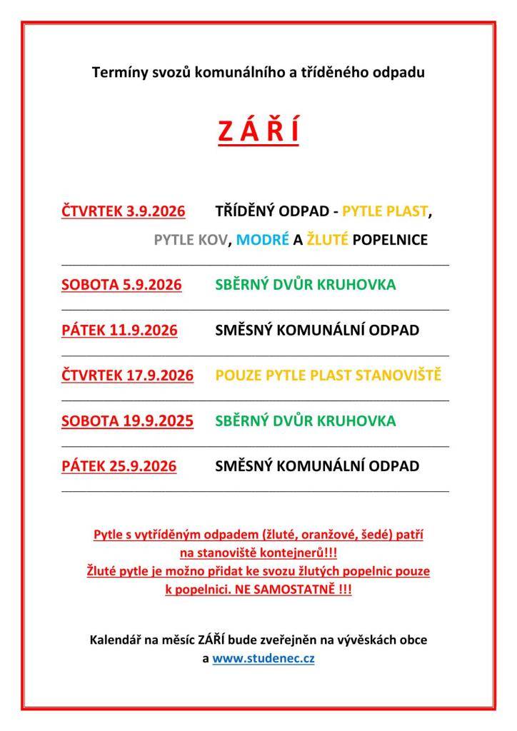 informace o termínech svozů