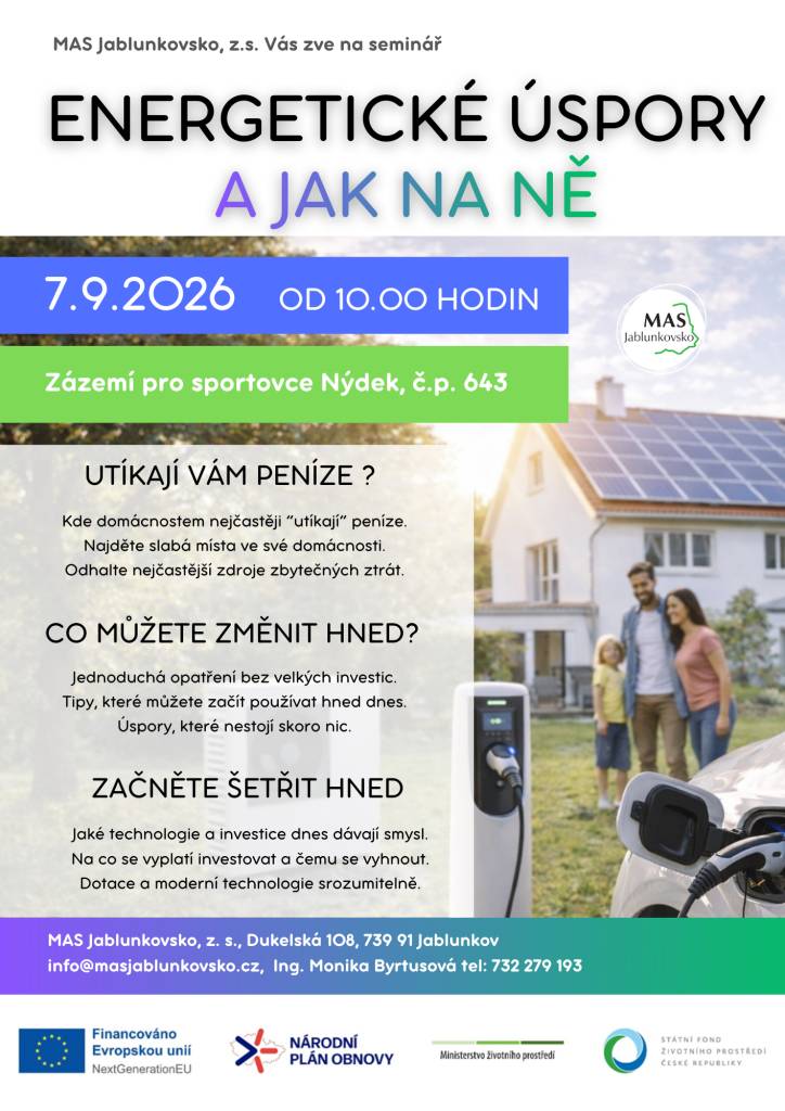 Občané se dovědí:  kde domácnostem nejčastěji „utíkají“ peníze, jaká jednoduchá opatření lze zavést bez velkých investic, jak začít šetřit ihned, jaké technologie dnes dávají smysl a čemu se vyhnout, a další.