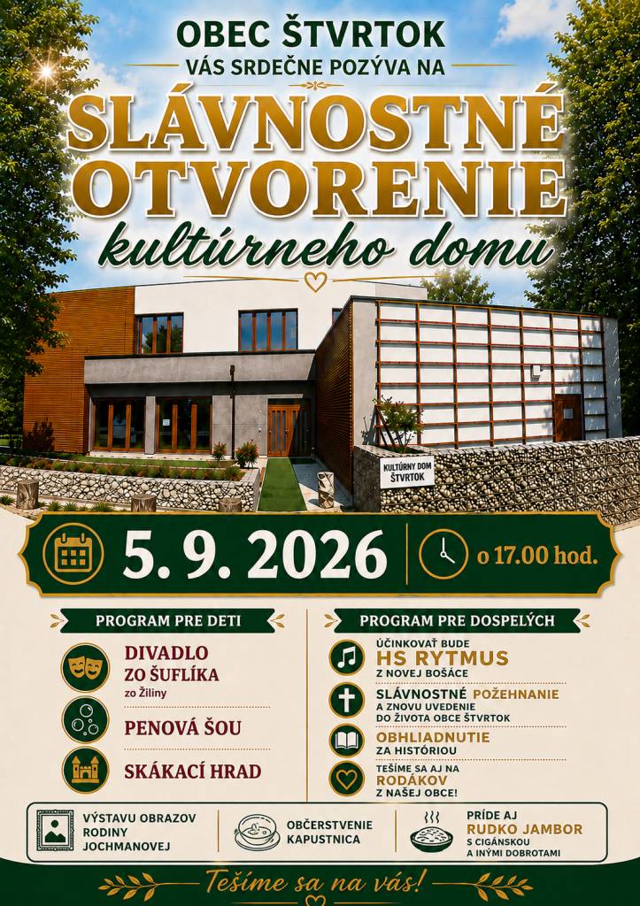 Pozvánka na Slávnostné otvorenie Kultúrneho domu