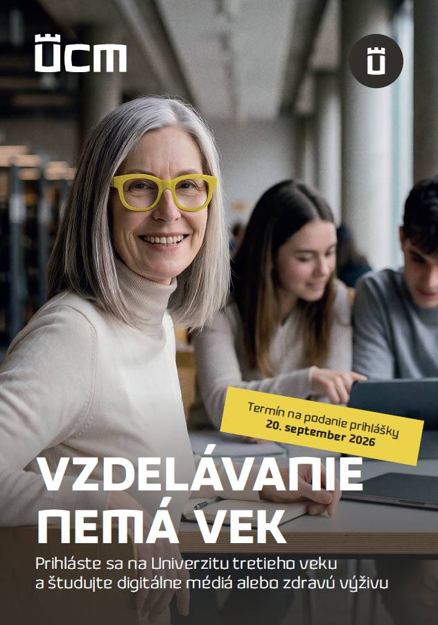 Univerzita sv. Cyrila a Metoda v Trnave (UCM) ponúka aj v akademickom roku 2026/2027 možnosť štúdia na Univerzite tretieho veku (U3V). Vzdelávanie je určené záujemcom vo veku 40 rokov a viac so stredoškolským vzdelaním ukončeným maturitou.