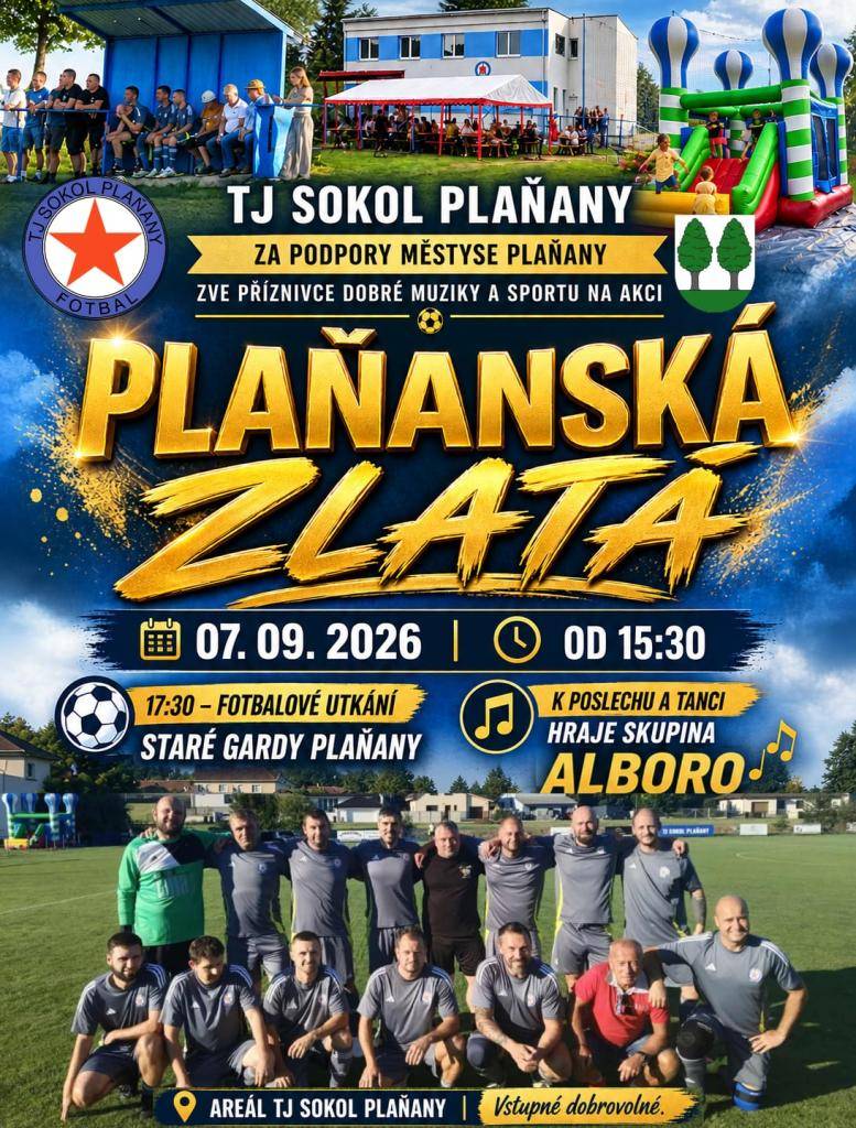 Zveme vás na akci Plaňanská zlatá, která se koná 7. září 2026 od 15:30.