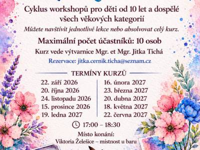 Od září 2026 bude jednou měsičně pokračovat cyklus workshopů na téma Zamiluj se do akvarelu. Více informací v přiloženém letáčku.
