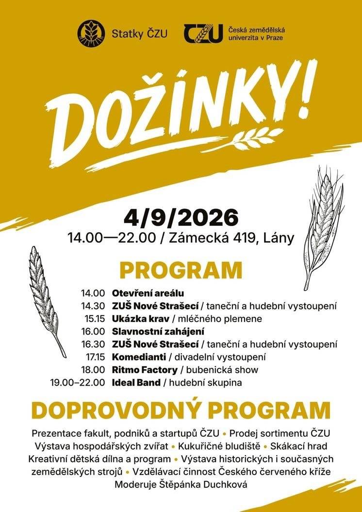 Pozvánka na Lány do Statku ČZU na dožínky s bohatým doprovodným programem.