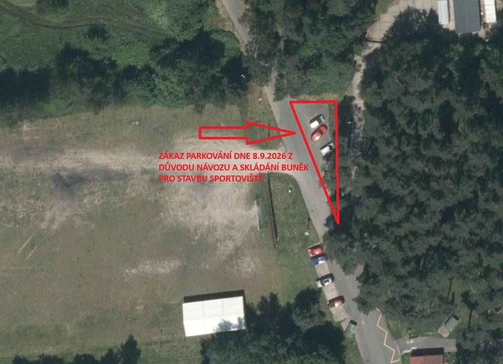 Oznamujeme občanům, že dne 8.9.2026 z důvodu návozu a skládání buněk pro stavbu sportoviště nebude možné parkovat na parkovišti pod hřištěm TJ Baník Habartov. Děkujeme za pochopení