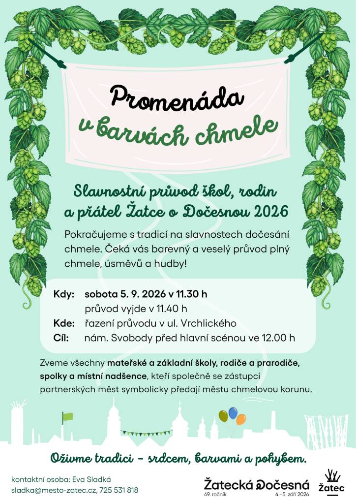 Po loňské premiéře bude i letos součástí největší žatecké slavnosti Promenáda v barvách chmele. Průvod vyjde v sobotu 5. září v 11:40 hodin z ulice Vrchlického.