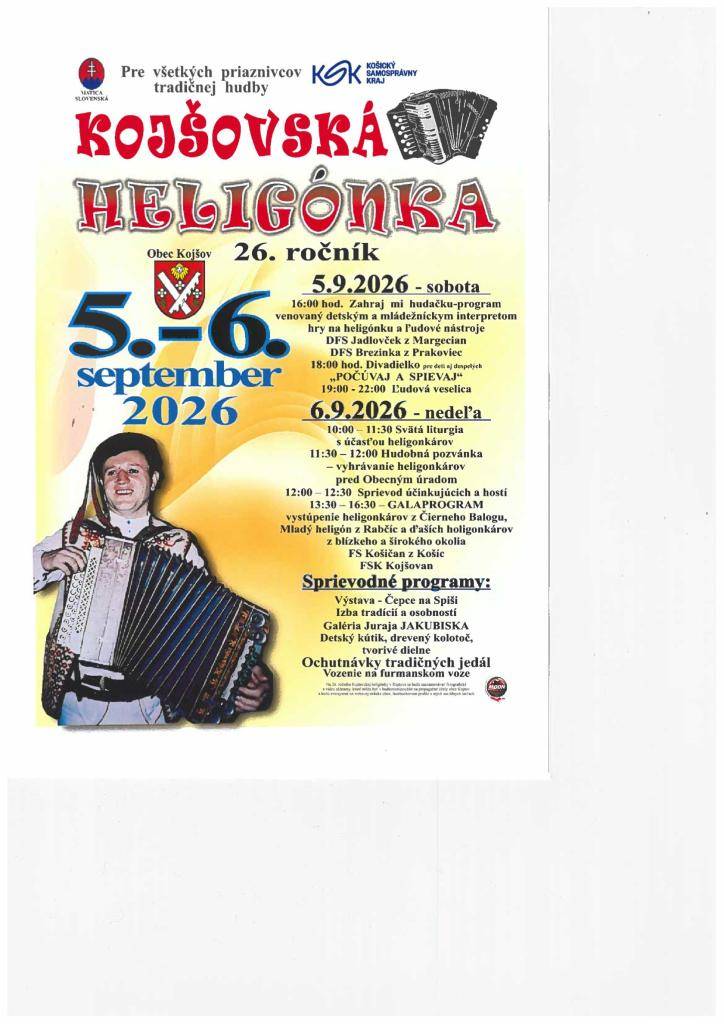 Obec Kojšov Vás pozýva na Kojšovskú heligónku