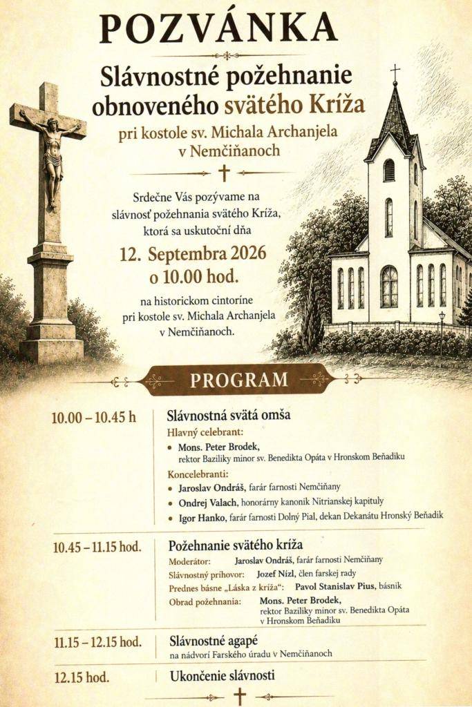 Pozvánka na slávnostné požehnanie obnoveného svätého Kríža!