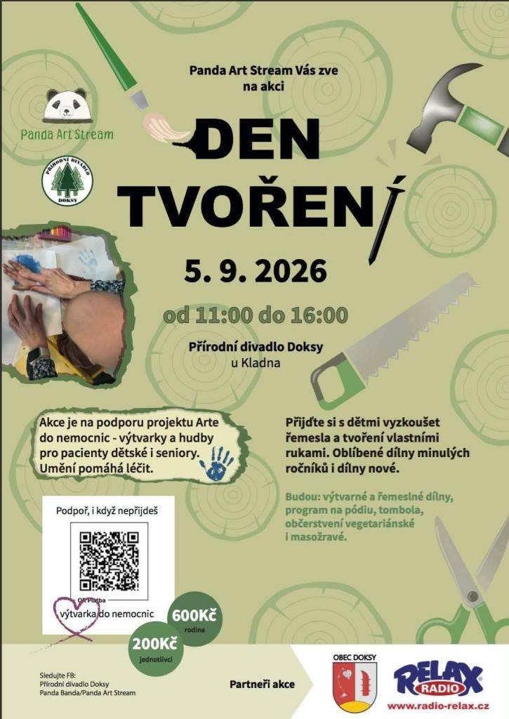 Oblíbený den tvoření a řemesel pro celé rodiny s možností mnoha stanovišť výtvarných a řemeslných dílen zdarma i bohatého programu na pódiu.
