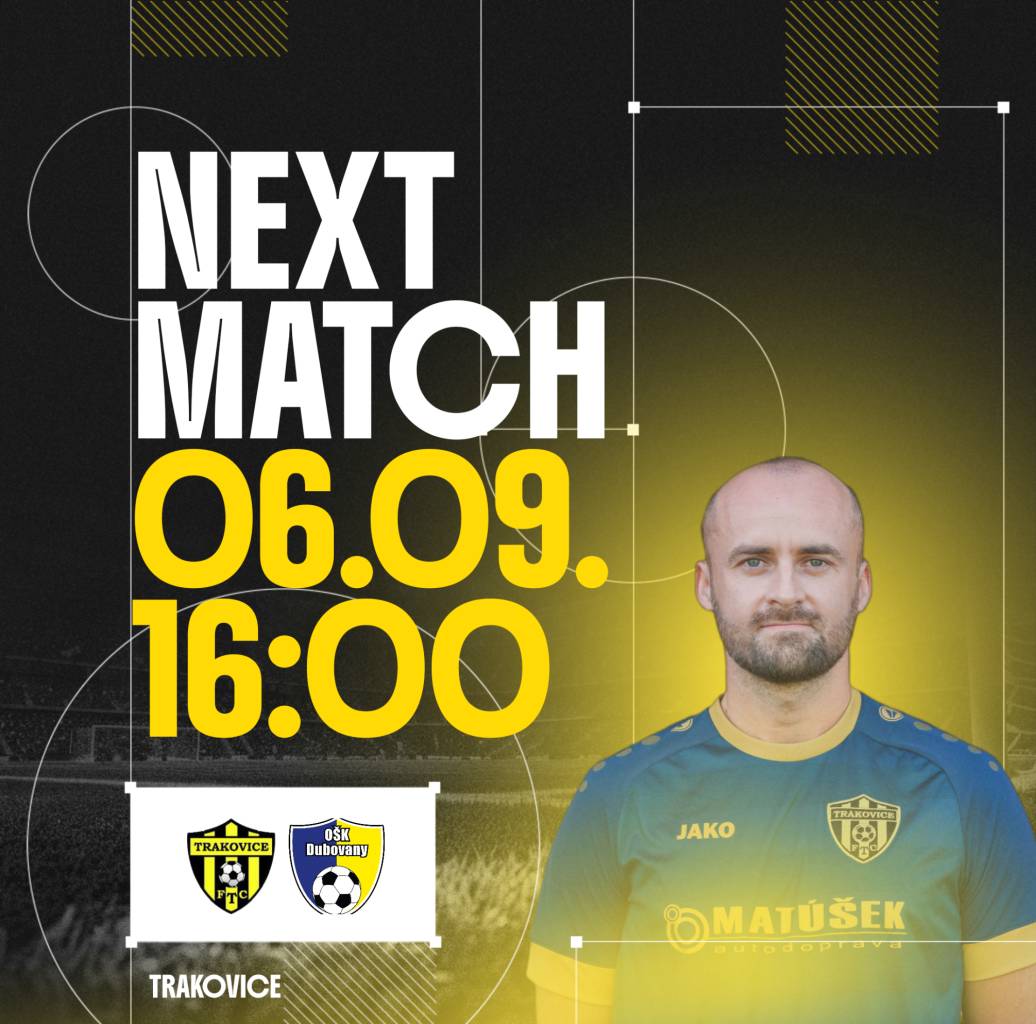 Futbalisti FTC Trakovice pozývajú na nedeľné ligové kolo - 6.9.2026 už o 16:00 hod. doma proti OŠK Dubovany.  Príďte povzbudiť našich futbalistov.