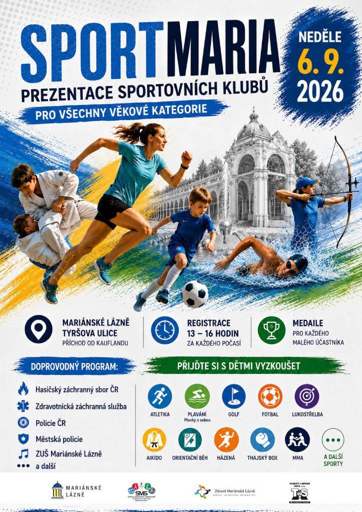 V neděli 6. září 2026 se v Mariánských Lázních uskuteční prezentace sportovních klubů.