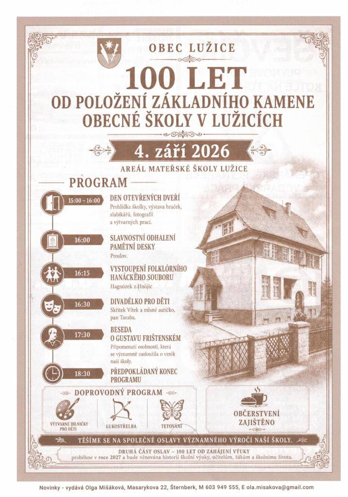 100 let od položení základního kamene obecní školy v Lužicích