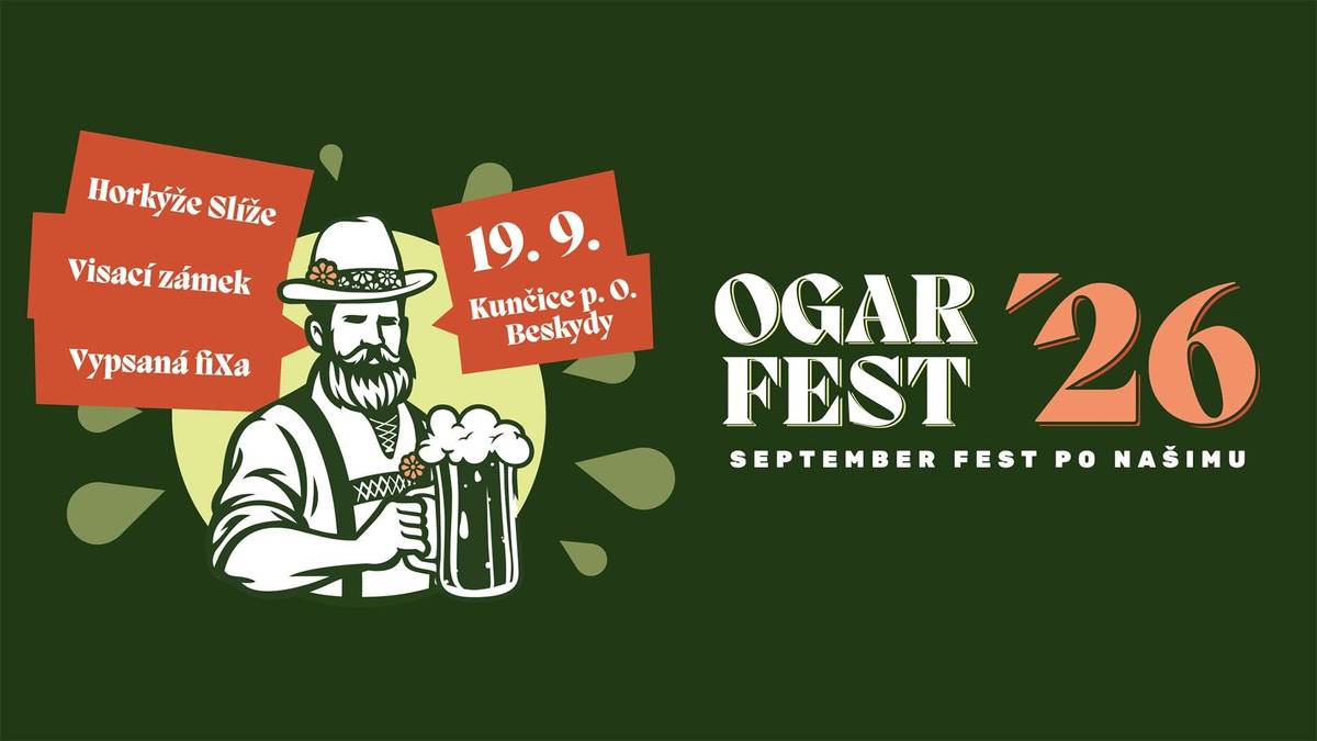 Přijďte si užít jedinečný pivní festival!  Ogar Fest 2026 se blíží a v sobotu 19. září to společně rozjedeme v areálu TJ Sokol Kunčice pod Ondřejníkem. Na hlavní stage vystoupí:  Horkýže Slíže Vypsaná fiXa Visací zámek Fredy & Krasty Mixle v piksle   Na čepu bude výběr řemeslných piv z Pivovaru Ogar. K tomu regionální speciality, náš legendární guláš, burgery, street food a další dobroty.  Myslíme aj na malé ogary a cérky. Čeká je vlastní zóna oddělená od hlavní scény a pivních stanů, atrakce a minipouť.  Děti do 15 let včetně mají vstup zdarma, potřebují však bezplatnou vstupenku z GoOut, u které se hradí manipulační poplatek 39 Kč. Více o festivalu, dopravě a kempu najdete na  https://ogarfest.cz/  Srdečně zve Pivovar Ogar Zveřejnila: Kristýna Amálie Heczková