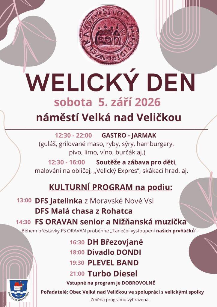 Kdy: sobota 05.09.2026 od 12:30 hodin  Kde: náměstí Velká nad Veličkou